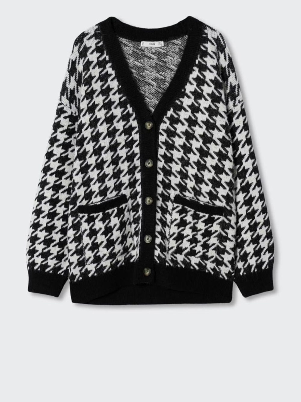 Mango Black & White Houndstooth Button Cardigan